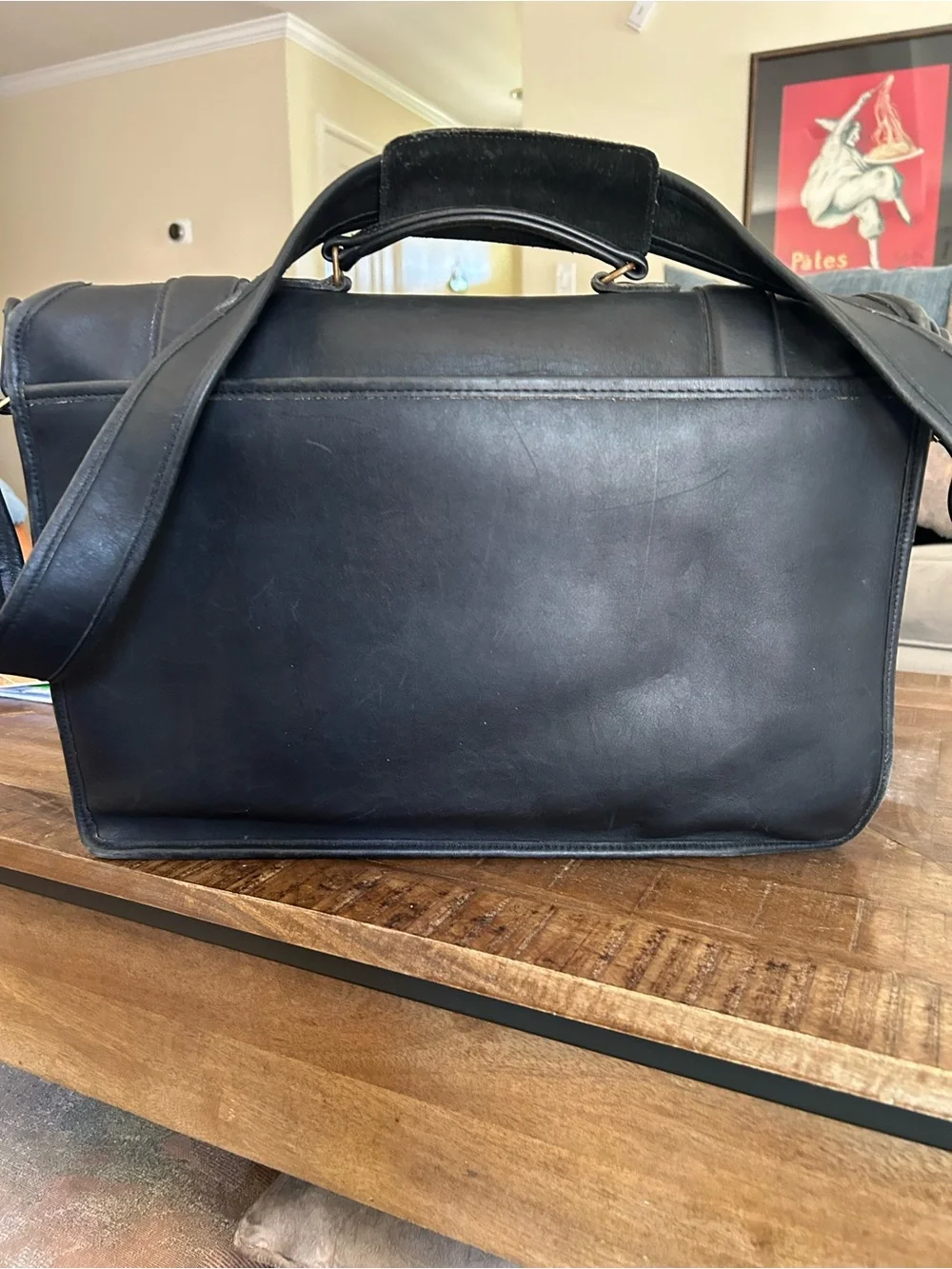 Coach Black Leather Messenger Bag with Gold Hardware